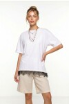 Dantel Detaylı Oversize Örme T-shirt BEYAZ LUB0377