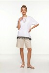 Dantel Detaylı Oversize Örme T-shirt BEYAZ LUB0377