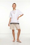 Dantel Detaylı Oversize Örme T-shirt BEYAZ LUB0377