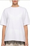 Dantel Detaylı Oversize Örme T-shirt BEYAZ LUB0377