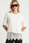 Dantel Detaylı Oversize Örme T-shirt EKRU LRN0056