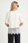 Dantel Detaylı Oversize Örme T-shirt EKRU LRN0056