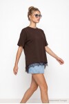 Dantel Detaylı Oversize Örme T-shirt KAHVERENGİ LUB0377