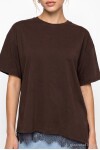Dantel Detaylı Oversize Örme T-shirt KAHVERENGİ LUB0377
