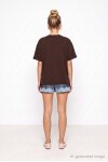 Dantel Detaylı Oversize Örme T-shirt KAHVERENGİ LUB0377