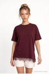 Dantel Detaylı Oversize Örme T-shirt MÜRDÜM LUB0377