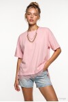 Dantel Detaylı Oversize Örme T-shirt ŞEKER PEMBE LUB0377