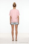 Dantel Detaylı Oversize Örme T-shirt ŞEKER PEMBE LUB0377