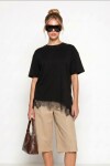 Dantel Detaylı Oversize Örme T-shirt SİYAH LUB0377