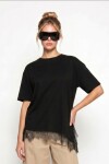 Dantel Detaylı Oversize Örme T-shirt SİYAH LUB0377
