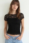 Dantelli Kısa Kollu Bluz SİYAH LUB0349