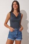 Degaje Yaka Sandy Örme Bluz ANTRASİT LRN0033