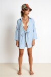 Desenli Bağlamalı Keten Kimono GÖK MAVİ LZV0084