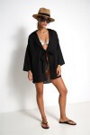 Desenli Bağlamalı Keten Kimono SİYAH LZV0084
