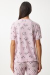 Desenli Viskon Pantolon T-shirt Pijama Takımı AÇIK PEMBE LEC0007