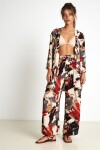 Desenli Yazlık Viskon Kimono Pantolon Takım ANTRASİT KIRMIZI LRN0013