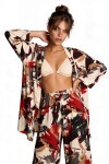Desenli Yazlık Viskon Kimono Pantolon Takım ANTRASİT KIRMIZI LRN0013