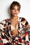 Desenli Yazlık Viskon Kimono Pantolon Takım ANTRASİT KIRMIZI LRN0013