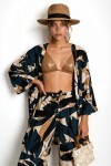 Desenli Yazlık Viskon Kimono Pantolon Takım FÜME KREM LRN0013