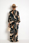 Desenli Yazlık Viskon Kimono Pantolon Takım FÜME KREM LRN0013