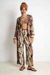 Desenli Yazlık Viskon Kimono Pantolon Takım HAKİ GÜL KURUSU LRN0013