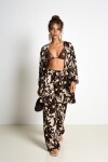 Desenli Yazlık Viskon Kimono Pantolon Takım KAHVERENGİ TAŞ LRN0013