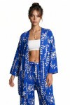 Desenli Yazlık Viskon Kimono Pantolon Takım KOYU MAVİ EKRU LRN0013