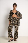 Desenli Yazlık Viskon Kimono Pantolon Takım SİYAH BEJ LRN0013