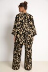 Desenli Yazlık Viskon Kimono Pantolon Takım SİYAH BEJ LRN0013