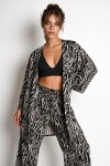 Desenli Yazlık Viskon Kimono Pantolon Takım SİYAH KEMİK LRN0013