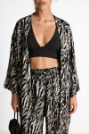 Desenli Yazlık Viskon Kimono Pantolon Takım SİYAH KEMİK LRN0013