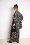 Desenli Yazlık Viskon Kimono Pantolon Takım SİYAH KEMİK LRN0013
