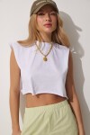 Dikişsiz Spor Crop Örme T-shirt BEYAZ LCE0007