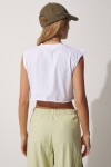 Dikişsiz Spor Crop Örme T-shirt BEYAZ LCE0007