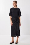 Drapeli Midi Modal Elbise SİYAH LNT0033