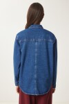 Geniş Cepli Oversize Denim Ceket KOYU MAVİ LAN0031