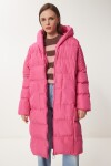 Kapüşonlu Oversize Uzun Şişme Kaban PEMBE LNT0001