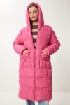 Kapüşonlu Oversize Uzun Şişme Kaban PEMBE LNT0001