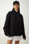 Kapüşonlu Şardonlu Baskılı Sweatshirt SİYAH LOW0032