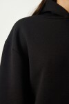 Kapüşonlu Şardonlu Baskılı Sweatshirt SİYAH LOW0032