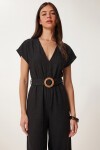 Kemerli Uzun Keten Tulum SİYAH LUB0376