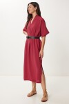 Kemerli Yırtmaçlı Yazlık Modal Elbise 2287 BORDO LNO0005