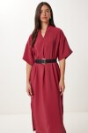 Kemerli Yırtmaçlı Yazlık Modal Elbise 2287 BORDO LNO0005