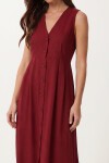 Kolsuz Midi Keten Gömlek Elbise BORDO LGX0014