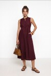 Kolsuz Midi Poplin Gömlek Elbise BORDO LMX0093