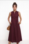 Kolsuz Midi Poplin Gömlek Elbise BORDO LMX0093