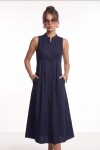 Kolsuz Midi Poplin Gömlek Elbise LACİVERT LMX0093
