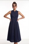 Kolsuz Midi Poplin Gömlek Elbise LACİVERT LMX0093