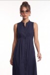 Kolsuz Midi Poplin Gömlek Elbise LACİVERT LMX0093
