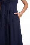 Kolsuz Midi Poplin Gömlek Elbise LACİVERT LMX0093